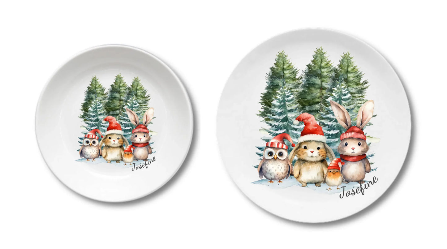 Kinderteller Weihnachten - Weihnachtsteller mit Namen personalisiert, Kindergeschirr Weihnachten Teller personalisiert Kinderteller + flacher Teller 190mm Ø + 235mm Ø - nur innerhalb Deutschland lieferbar