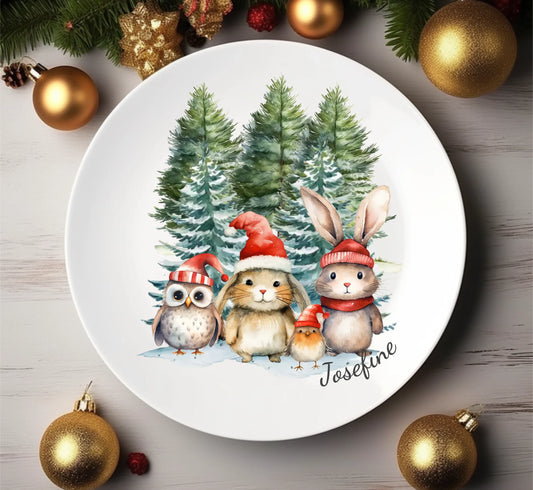 Kinderteller Weihnachten - Weihnachtsteller mit Namen personalisiert, Kindergeschirr Weihnachten Teller personalisiert 1x flacher Teller Durchmesser 23,5 cm - - nur innerhalb Deutschland lieferbar