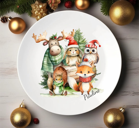 Kinderteller mit Namen, Kindergeschirr personalisiert, Kindergeschenkidee, Taufgeschenk, Geschenk Geburt, Einschulung, Geburtstag, Weihnachten, Geschirrset Waldtiere