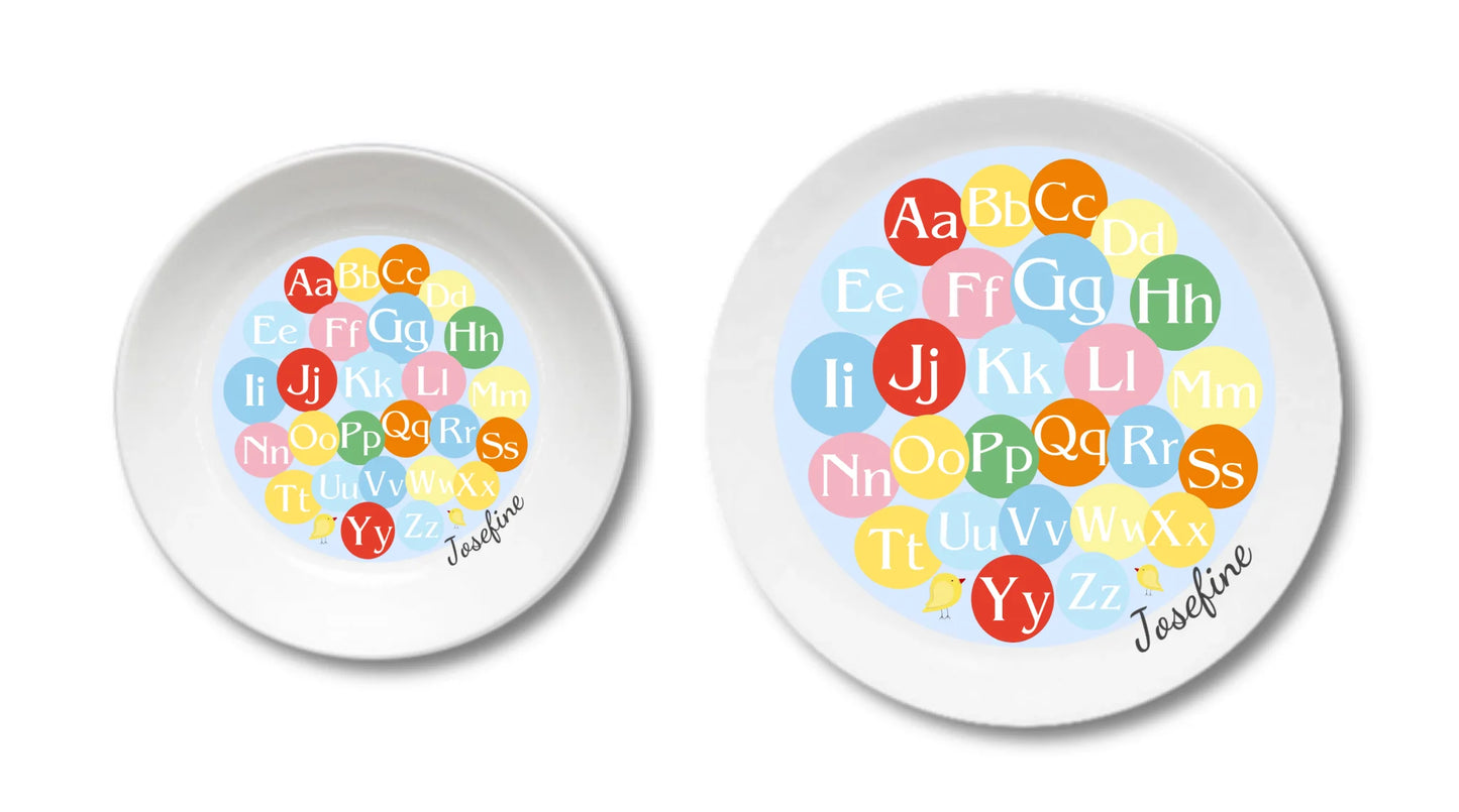 Kinderteller Buchstabe mit Namen personalisiert, Kindergeschirr Geschenk zur Taufe, Geburt, Geburtstag und Weihnachten Teller personalisiert Kinderteller + flacher Teller 190mm Ø + 235mm Ø - nur innerhalb Deutschland lieferbar