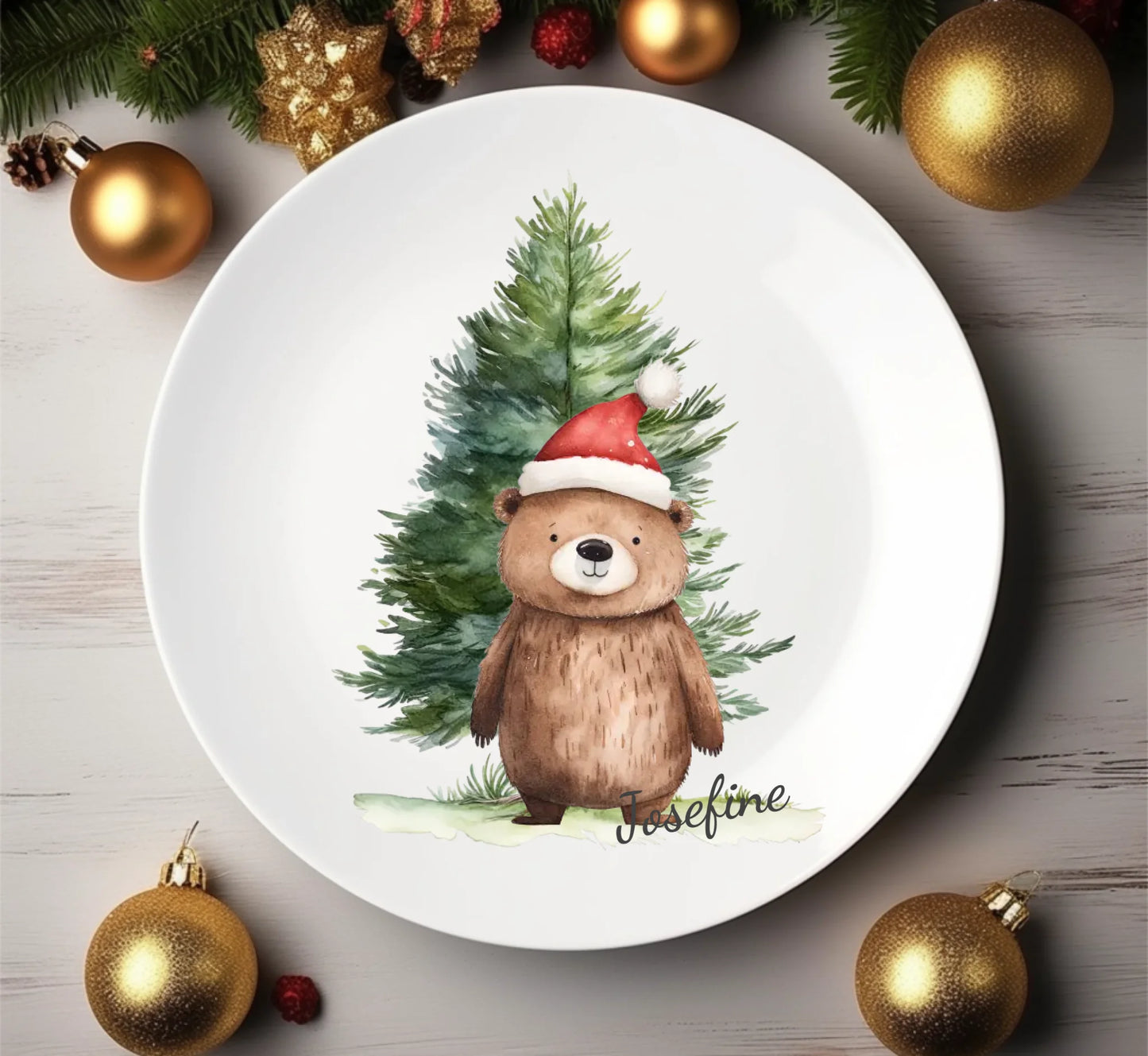 Kinderteller Weihnachten - Weihnachtsteller mit Namen personalisiert, Kindergeschirr Weihnachten 2 Teller personalisiert 1x flacher Teller Durchmesser 23,5 cm - - nur innerhalb Deutschland lieferbar