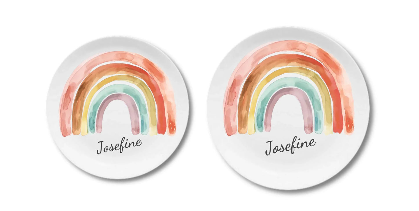 Kinderteller mit Regenbogen & Namen personalisiert, Kindergeschirr Geschenk zur Taufe, Geburt, Geburtstag und Weihnachten Teller personalisiert Flacher Teller + Pizzateller 235 ø + 280 ø - - nur innerhalb Deutschland lieferbar