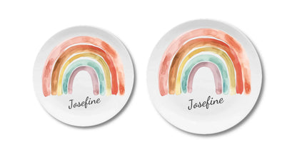 Kinderteller mit Regenbogen & Namen personalisiert, Kindergeschirr Geschenk zur Taufe, Geburt, Geburtstag und Weihnachten Teller personalisiert Flacher Teller + Pizzateller 235 ø + 280 ø - - nur innerhalb Deutschland lieferbar