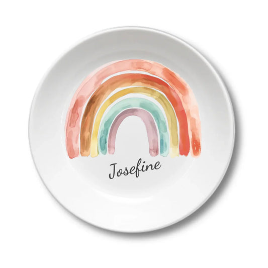 Kinderteller mit Regenbogen & Namen personalisiert, Kindergeschirr Geschenk zur Taufe, Geburt, Geburtstag und Weihnachten Teller personalisiert 1x Kinderteller tief Durchmesser 190 ø, 500 ml - - nur innerhalb Deutschland lieferbar