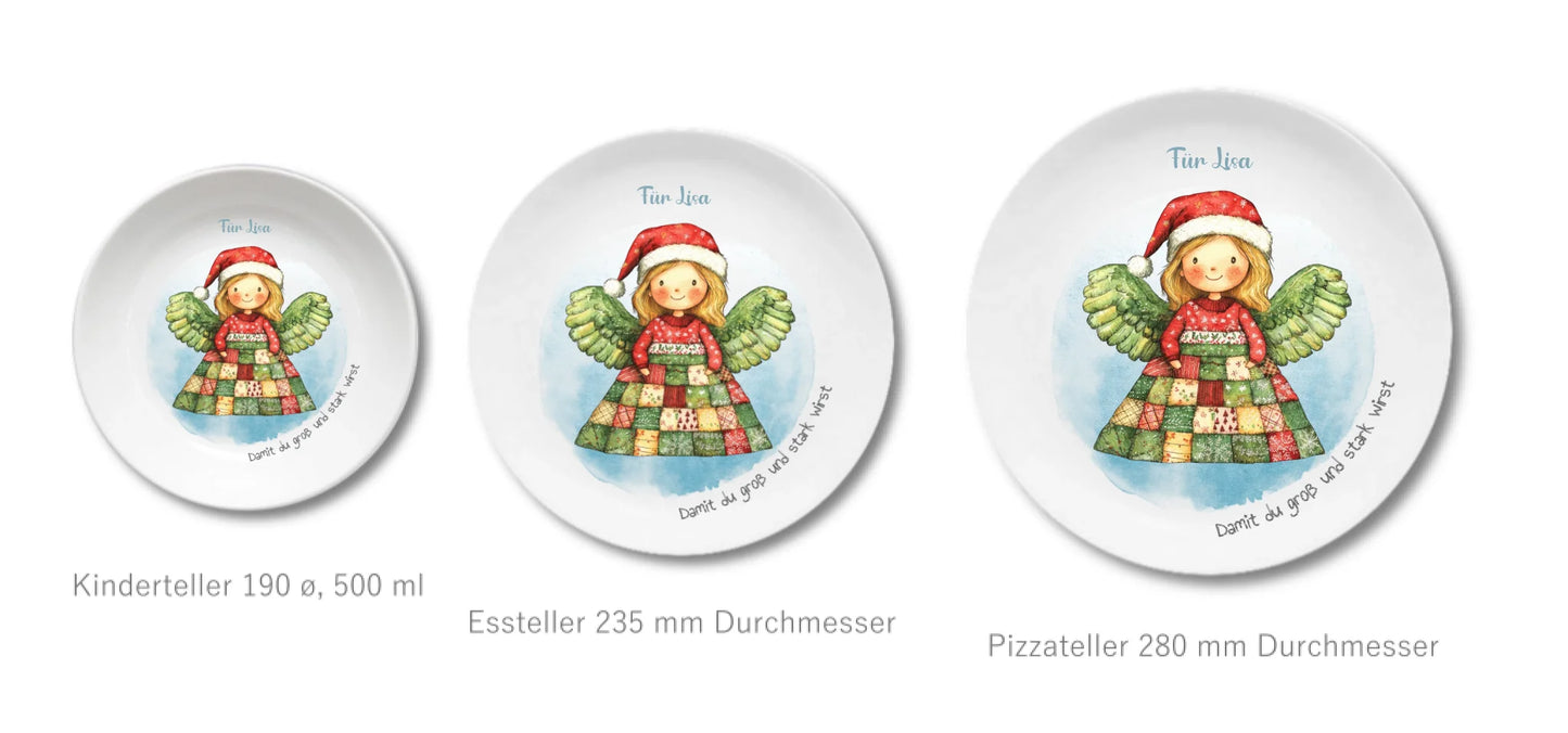 Personalisierter Weihnachtsteller / Nikolausteller mit Schutzengel & Namen, Geschenk für Kinder Mädchen