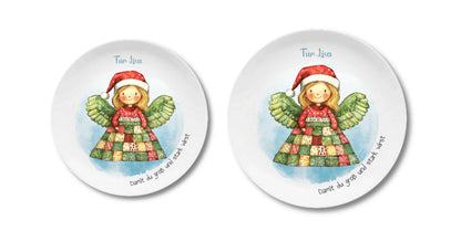 Personalisierter Weihnachtsteller / Nikolausteller mit Schutzengel & Namen, Geschenk für Kinder Mädchen Teller personalisiert Flacher Teller + Pizzateller 235 ø + 280 ø - - nur innerhalb Deutschland lieferbar