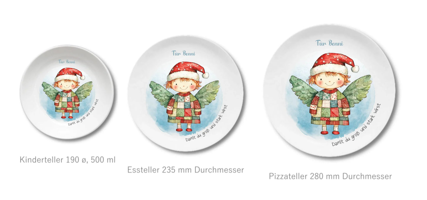 Personalisierter Weihnachtsteller / Nikolausteller mit Schutzengel & Namen, Geschenk für Kinder