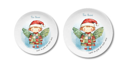 Personalisierter Weihnachtsteller / Nikolausteller mit Schutzengel & Namen, Geschenk für Kinder Teller personalisiert Flacher Teller + Pizzateller 235 ø + 280 ø - - nur innerhalb Deutschland lieferbar
