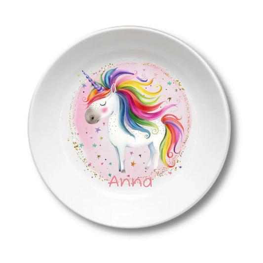 Personalisierter Kinderteller Einhorn Kindergeschirr Teller Geburtstagsgeschenk, Geschenk Einschulung Teller personalisiert 1x Kinderteller tief Durchmesser 190 ø, 500 ml - - nur innerhalb Deutschland lieferbar