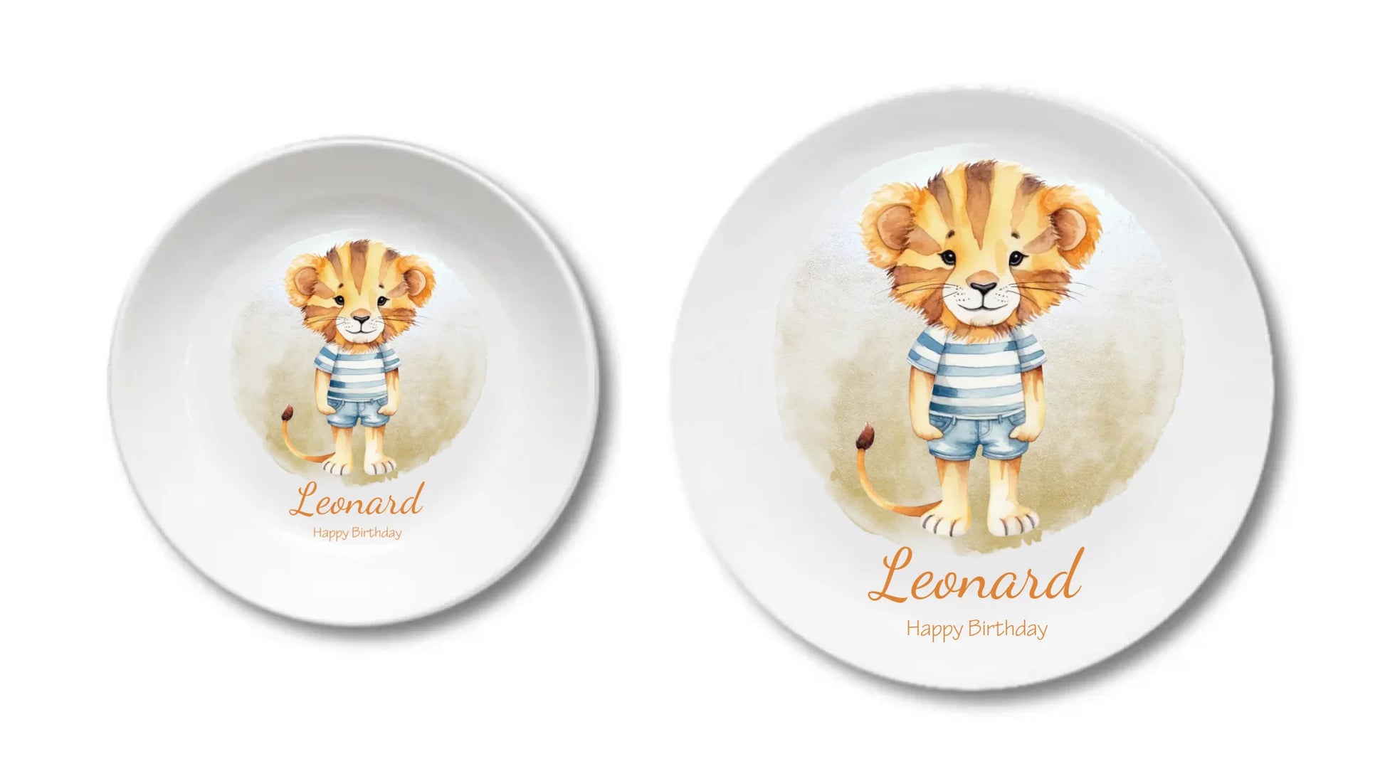 Personalisierter kleiner Löwe Kindergeschirr Teller Teller personalisiert Kinderteller + flacher Teller 190mm Ø + 235mm Ø - nur innerhalb Deutschland lieferbar