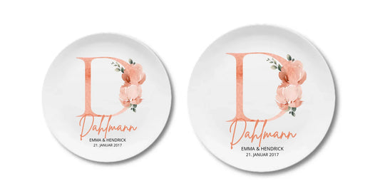 Personalisierter Hochzeitsteller mit Monogramm & Namen – Melaminteller als Hochzeitsgeschenk für das Brautpaar Teller personalisiert Flacher Teller + Pizzateller 235 ø + 280 ø - - nur innerhalb Deutschland lieferbar