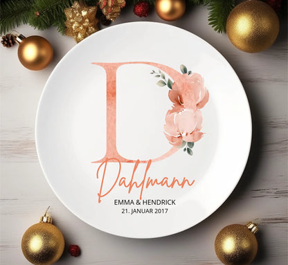 Personalisiertes Hochzeitsgeschenk Monogramm Hochzeitsteller, Melaminteller mit Namen, Brautpaar Geschenk zur Hochzeit
