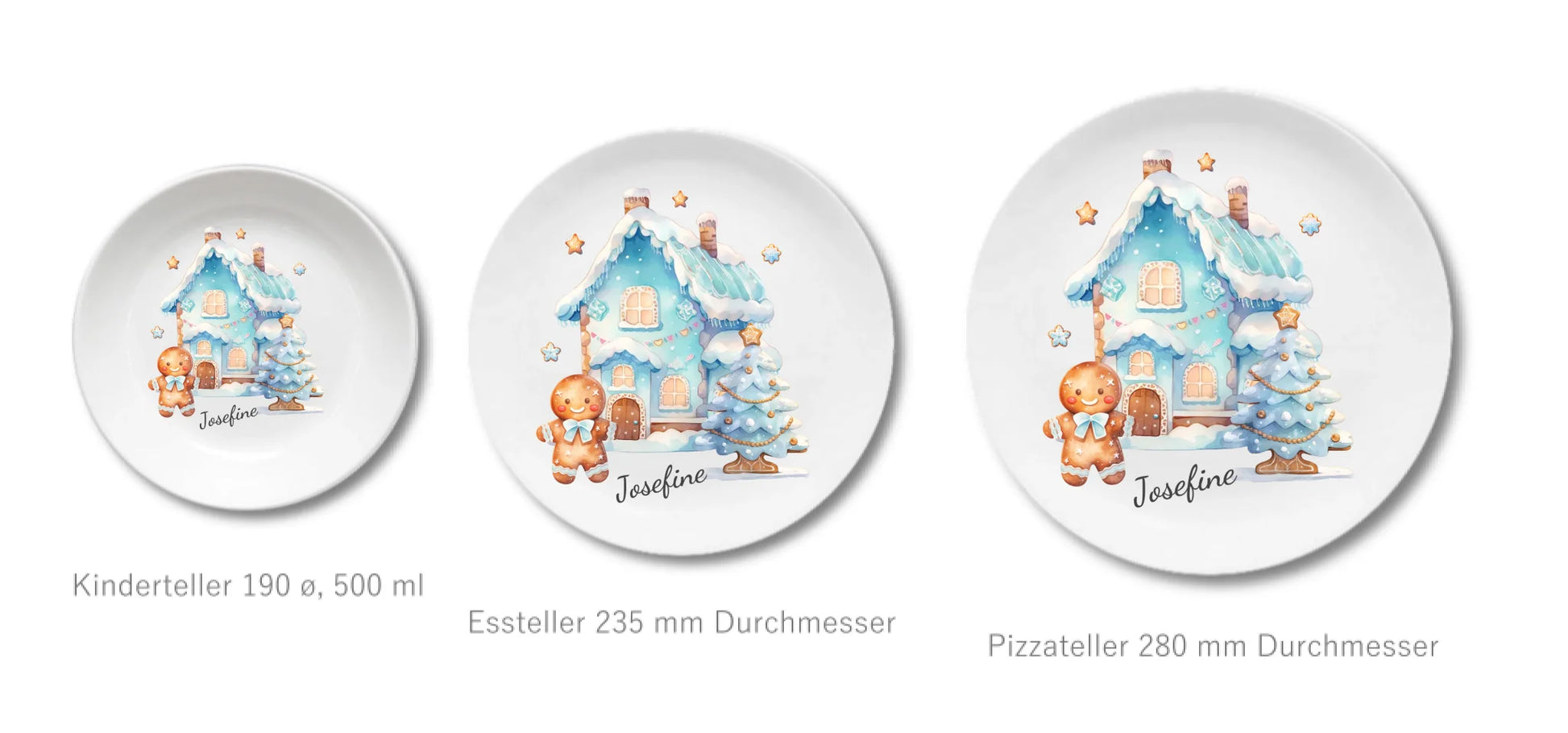 Kinderteller Lebkuchenhaus - Weihnachtsteller mit Namen personalisiert, Kindergeschirr blau