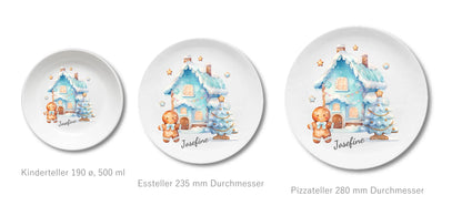 Kinderteller Lebkuchenhaus - Weihnachtsteller mit Namen personalisiert, Kindergeschirr blau