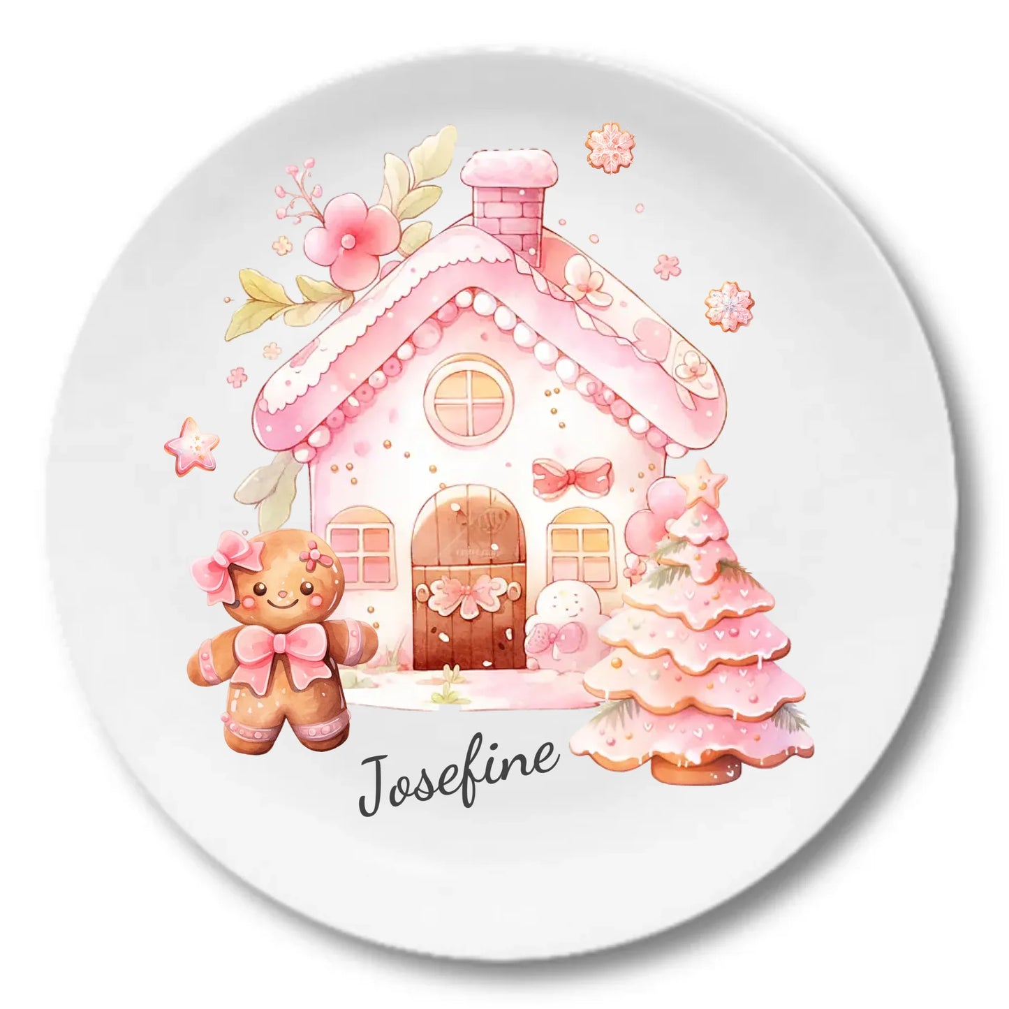 Kinderteller Lebkuchenhaus - Weihnachtsteller mit Namen personalisiert, Kindergeschirr pink Teller personalisiert 1x Pizzateller Durchmesser 280 ø - - nur innerhalb Deutschland lieferbar