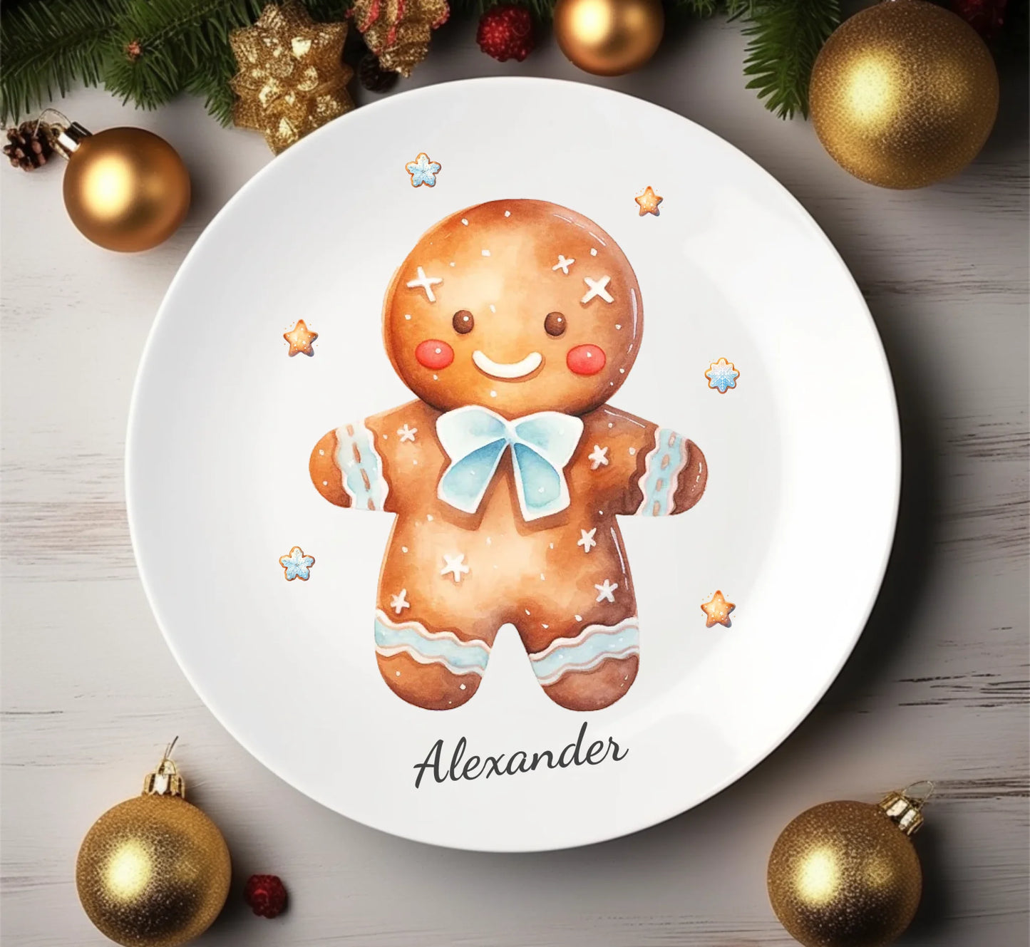 Kinderteller Lebkuchenhaus - Weihnachtsteller mit Namen personalisiert, Kindergeschirr 3 Teller personalisiert 1x flacher Teller Durchmesser 23,5 cm - - nur innerhalb Deutschland lieferbar