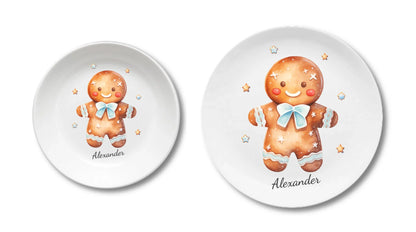 Kinderteller Lebkuchenhaus - Weihnachtsteller mit Namen personalisiert, Kindergeschirr 3 Teller personalisiert Kinderteller + flacher Teller 190mm Ø + 235mm Ø - nur innerhalb Deutschland lieferbar