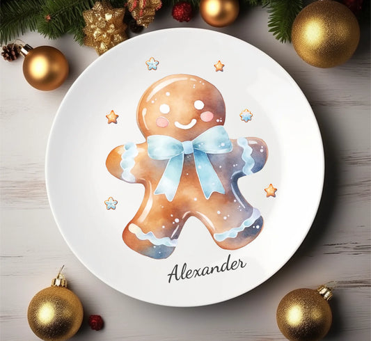 Kinderteller Lebkuchenhaus - Weihnachtsteller mit Namen personalisiert, Kindergeschirr 4 Teller personalisiert 1x flacher Teller Durchmesser 23,5 cm - - nur innerhalb Deutschland lieferbar