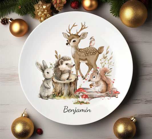 Kinderteller mit Namen, Kindergeschirr personalisiert, Kindergeschenkidee, Taufgeschenk, Geschenk Geburt, Einschulung, Geburtstag, Weihnachten, Geschirrset Waldtiere