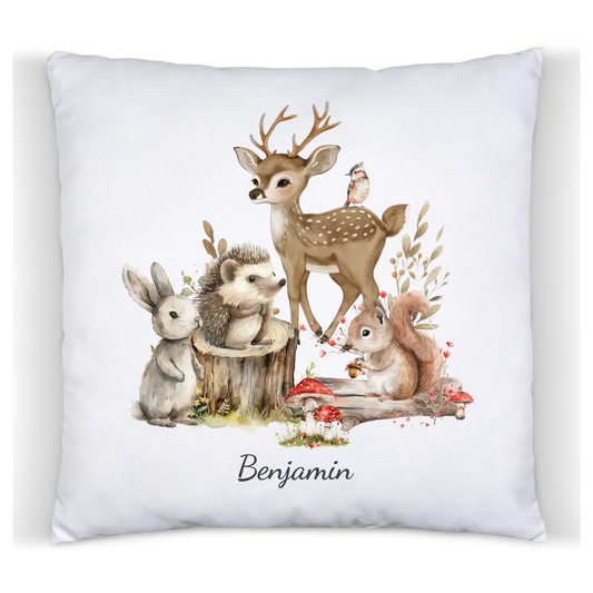 Personalisiertes Kinder Kissen mit Waldtieren- Geschenkidee Geburtstag, Einschulung, Weihnachten