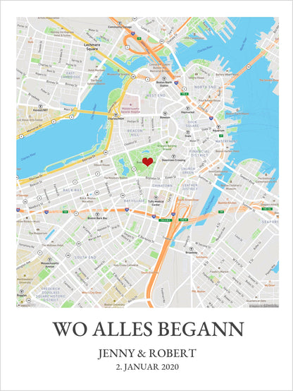 Poster "Wo alles begann Koordinaten" Personalisiertes Stadtkarte Poster | Lieblingsort | Städteposter Map Koordinaten Bild | Umzug
