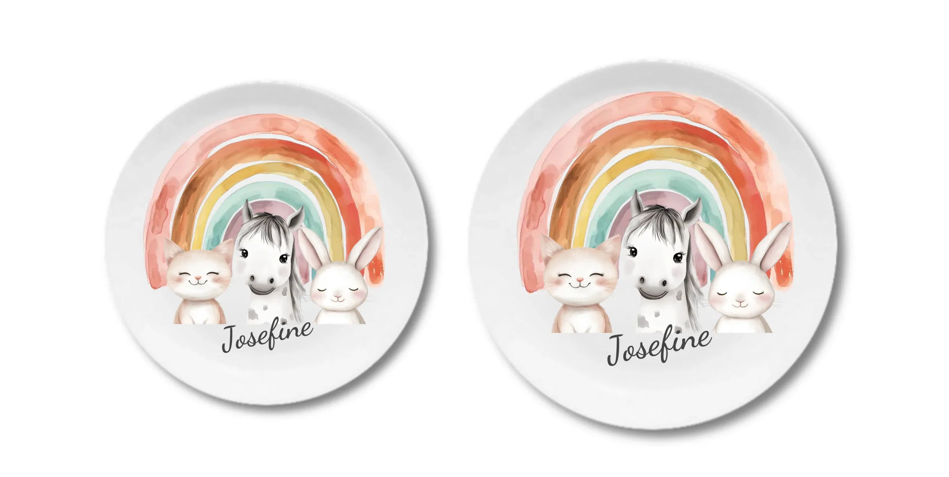 Kinderteller Regenbogen mit Namen & Farmtieren personalisiert, Kindergeschirr Geschenk zur Taufe, Geburt, Geburtstag und Weihnachten 2