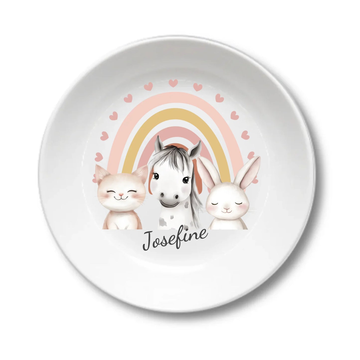 Kinderteller Regenbogen mit Namen & Farmtieren personalisiert, Kindergeschirr Geschenk zur Taufe, Geburt, Geburtstag und Weihnachten 2 copy Teller personalisiert 1x Kinderteller tief Durchmesser 190 ø, 500 ml - - nur innerhalb Deutschland lieferbar