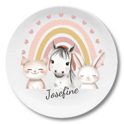 Kinderteller Regenbogen mit Namen & Farmtieren personalisiert, Kindergeschirr Geschenk zur Taufe, Geburt, Geburtstag und Weihnachten 2 copy