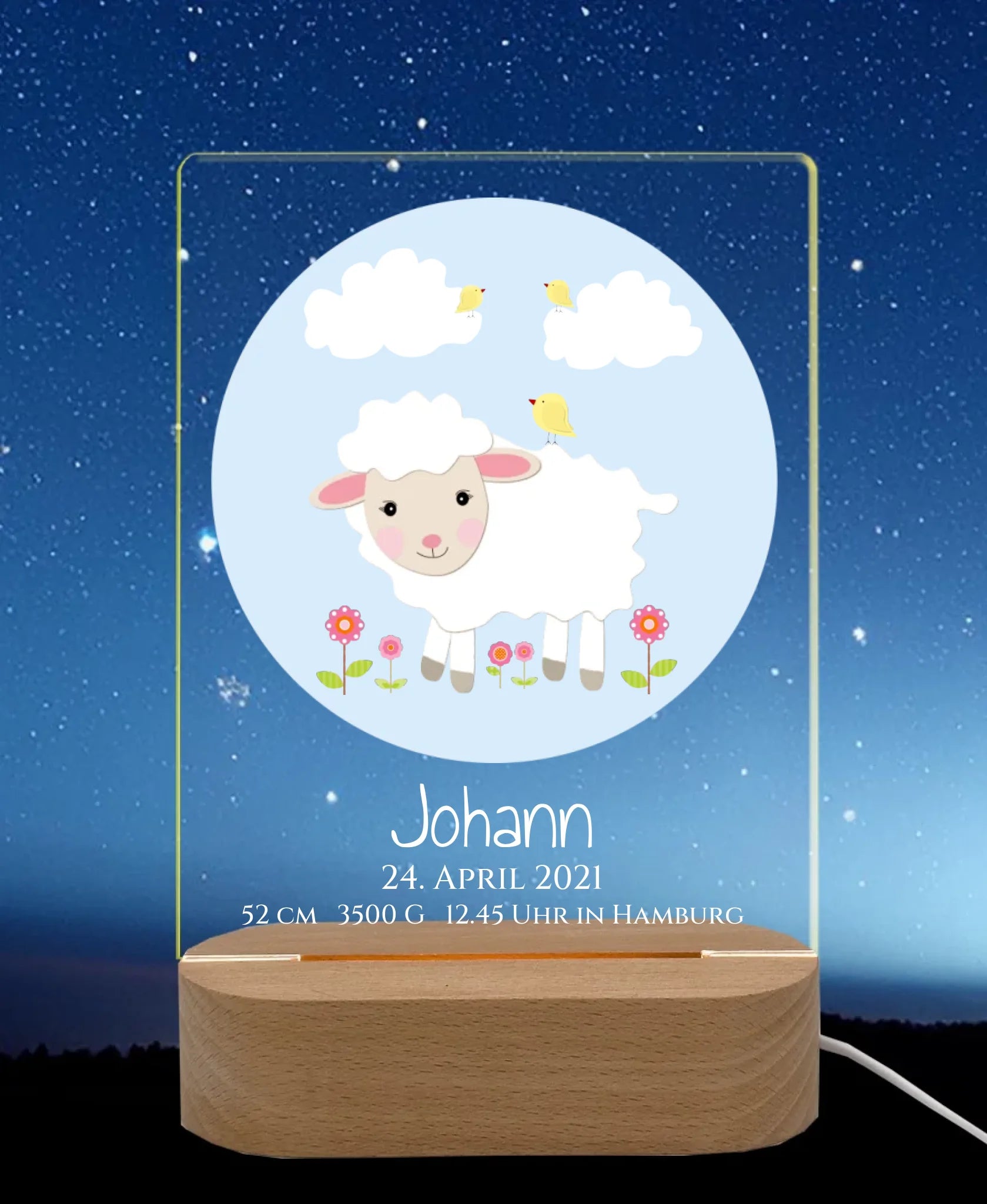 Personalisiertes LED Nachtlicht für Babys zur Gebut & Taufe - Kinderzimmer Deko LED-Nachtlicht für Erwachsene & Kinder rechteckig Transparent