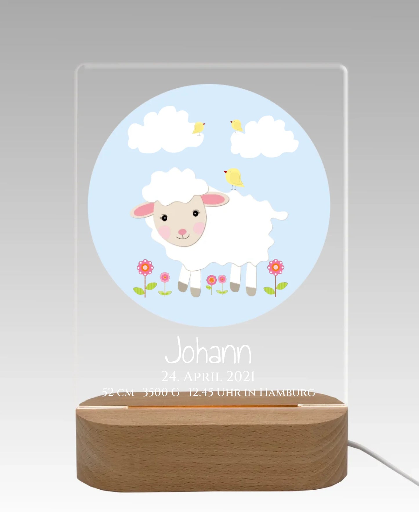 Personalisiertes LED Nachtlicht für Babys zur Gebut & Taufe - Kinderzimmer Deko