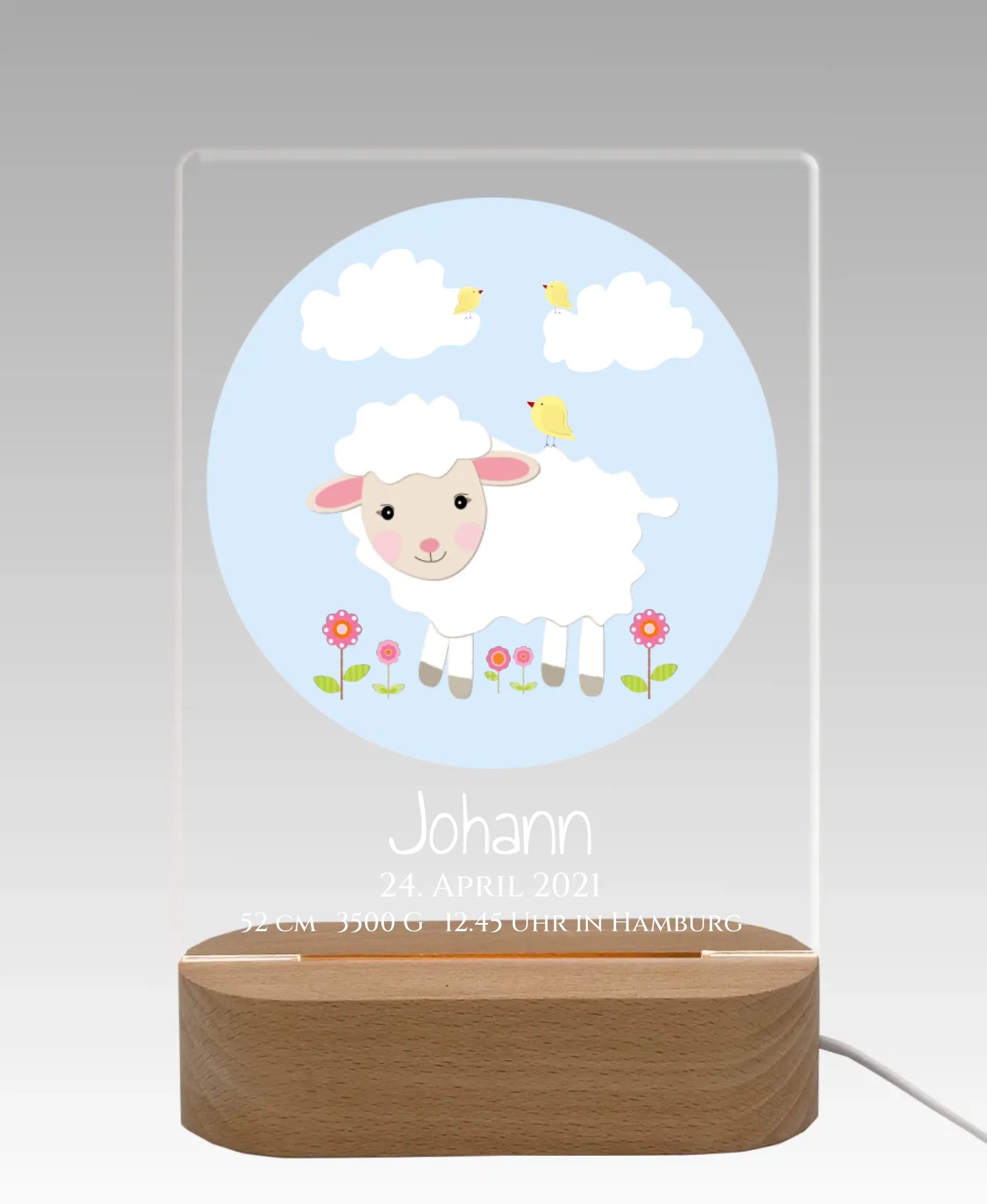 Personalisiertes LED Nachtlicht für Babys zur Gebut & Taufe - Kinderzimmer Deko