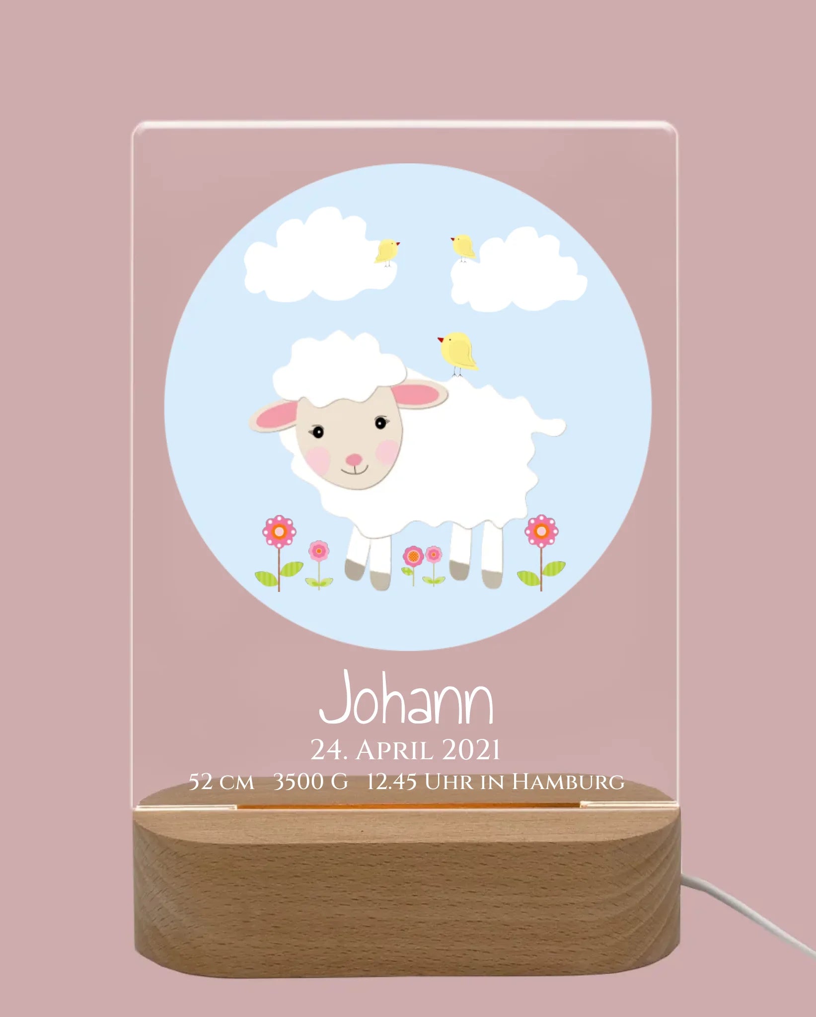 Personalisiertes LED Nachtlicht für Babys zur Gebut & Taufe - Kinderzimmer Deko