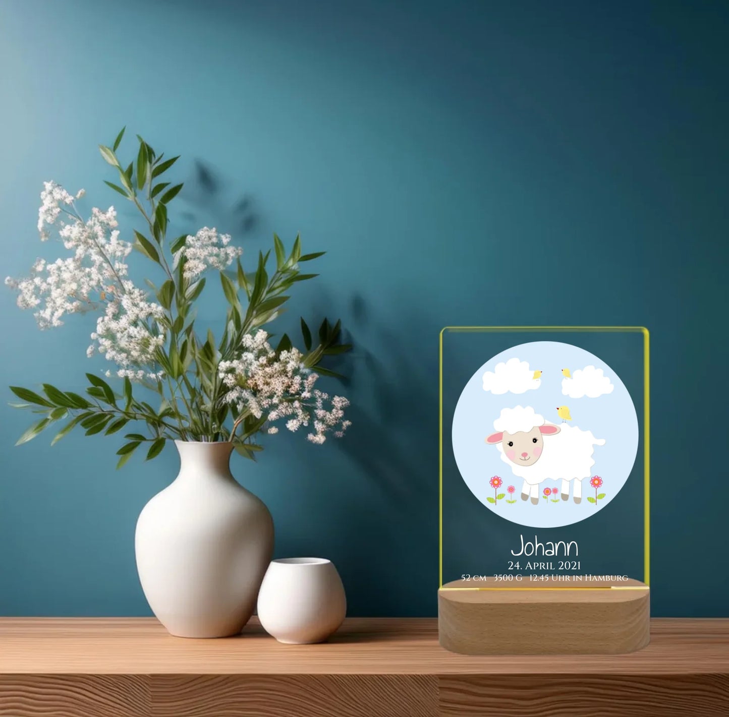 Personalisiertes LED Nachtlicht für Babys zur Gebut & Taufe - Kinderzimmer Deko