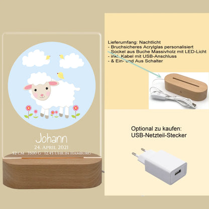 Personalisiertes LED Nachtlicht für Babys zur Gebut & Taufe - Kinderzimmer Deko