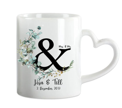 Personalisierte Hochzeitstasse Hochzeitsgeschenk Kranz Brautpaar, Kaffeebecher - Geschenk Hochzeit