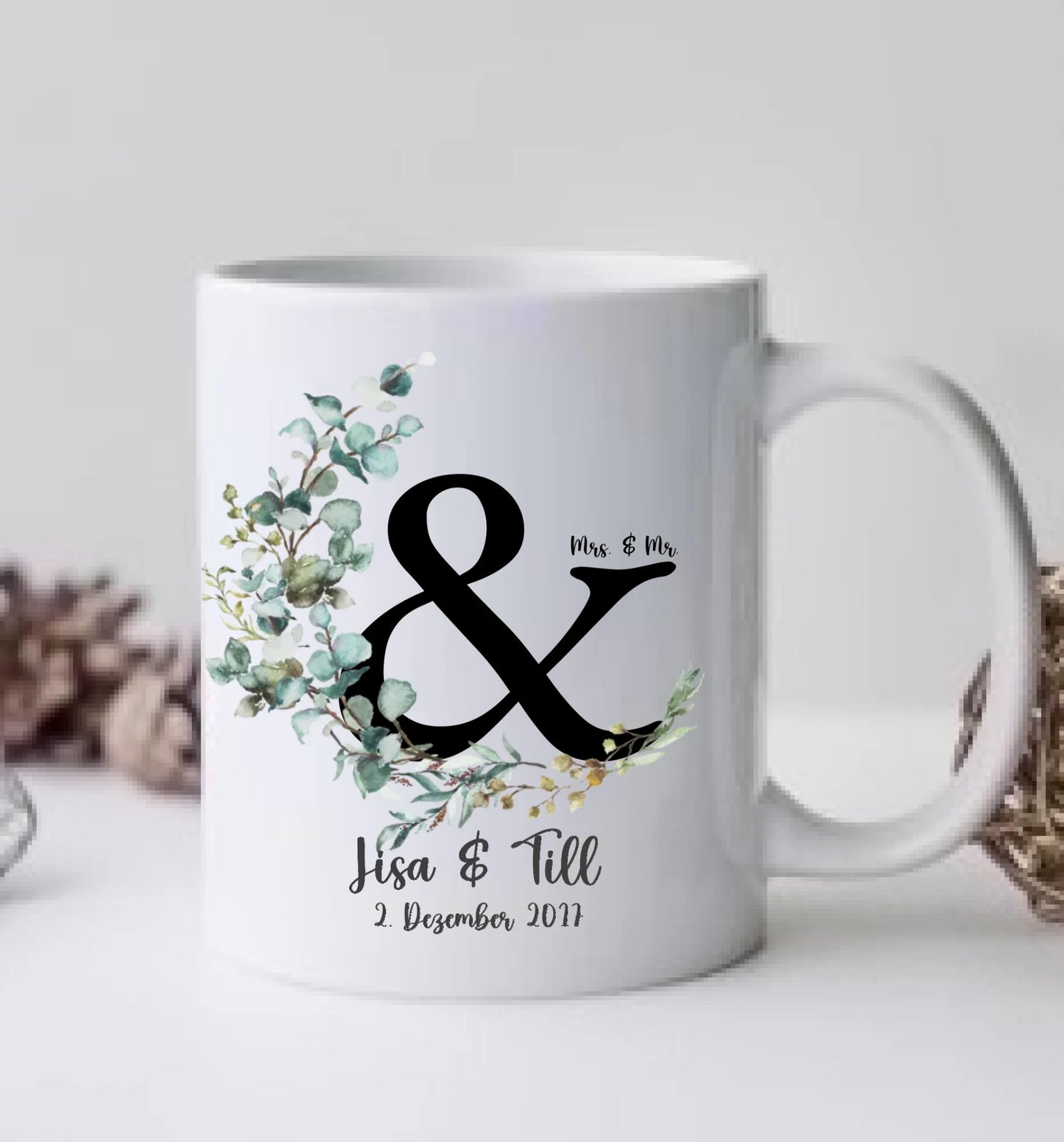Personalisierte Hochzeitstasse Hochzeitsgeschenk Kranz Brautpaar, Kaffeebecher - Geschenk Hochzeit
