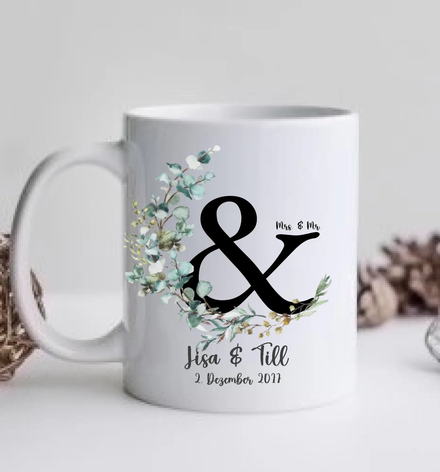 Personalisierte Hochzeitstasse Hochzeitsgeschenk Kranz Brautpaar, Kaffeebecher - Geschenk Hochzeit