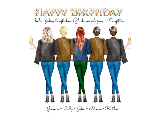 Geschenk zum 40 Geburtstag für beste Freundin - 5 Freundinnen personalisiert Posters Poster