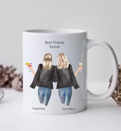 2 Beste Freundinnen Tasse personalisiert - Beste Freundin Geburtstagsgeschenk