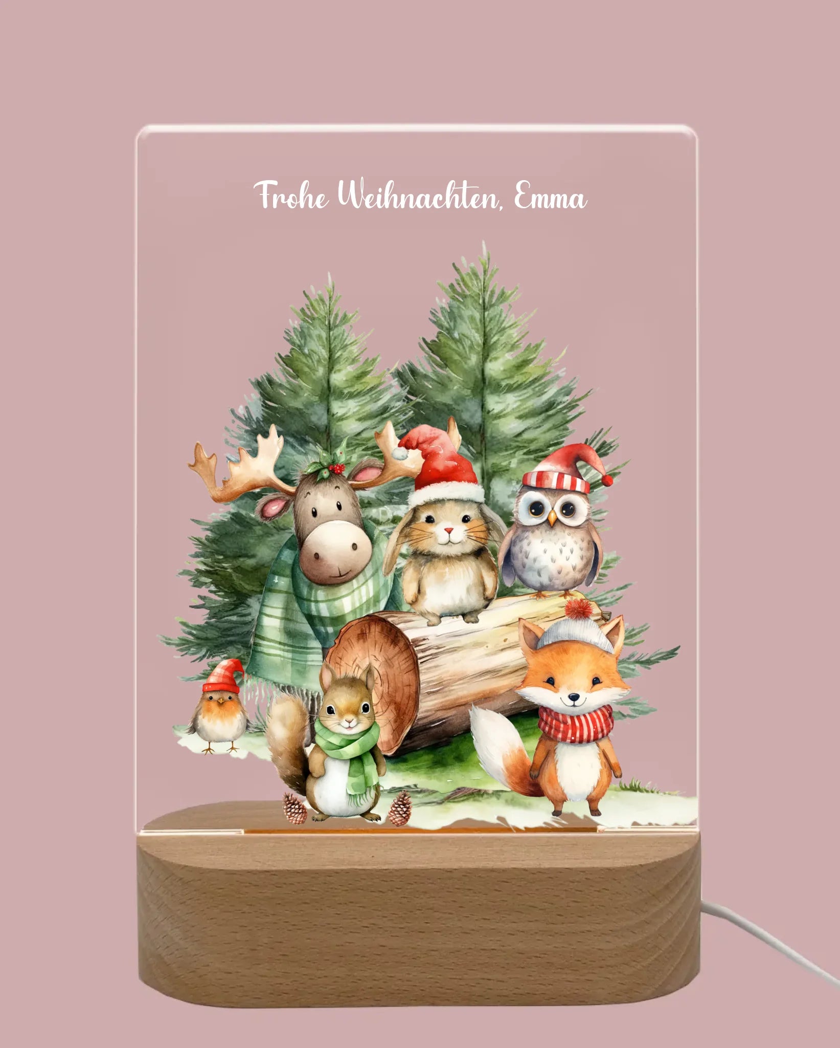 Personalisiertes LED Nachtlicht für Kinder - Frohe Weihnachten - Weihnacht Tiere