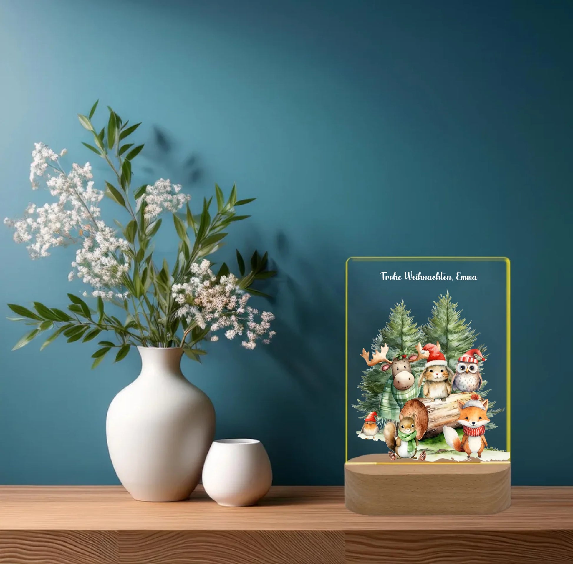 Personalisiertes LED Nachtlicht für Kinder - Frohe Weihnachten - Weihnacht Tiere