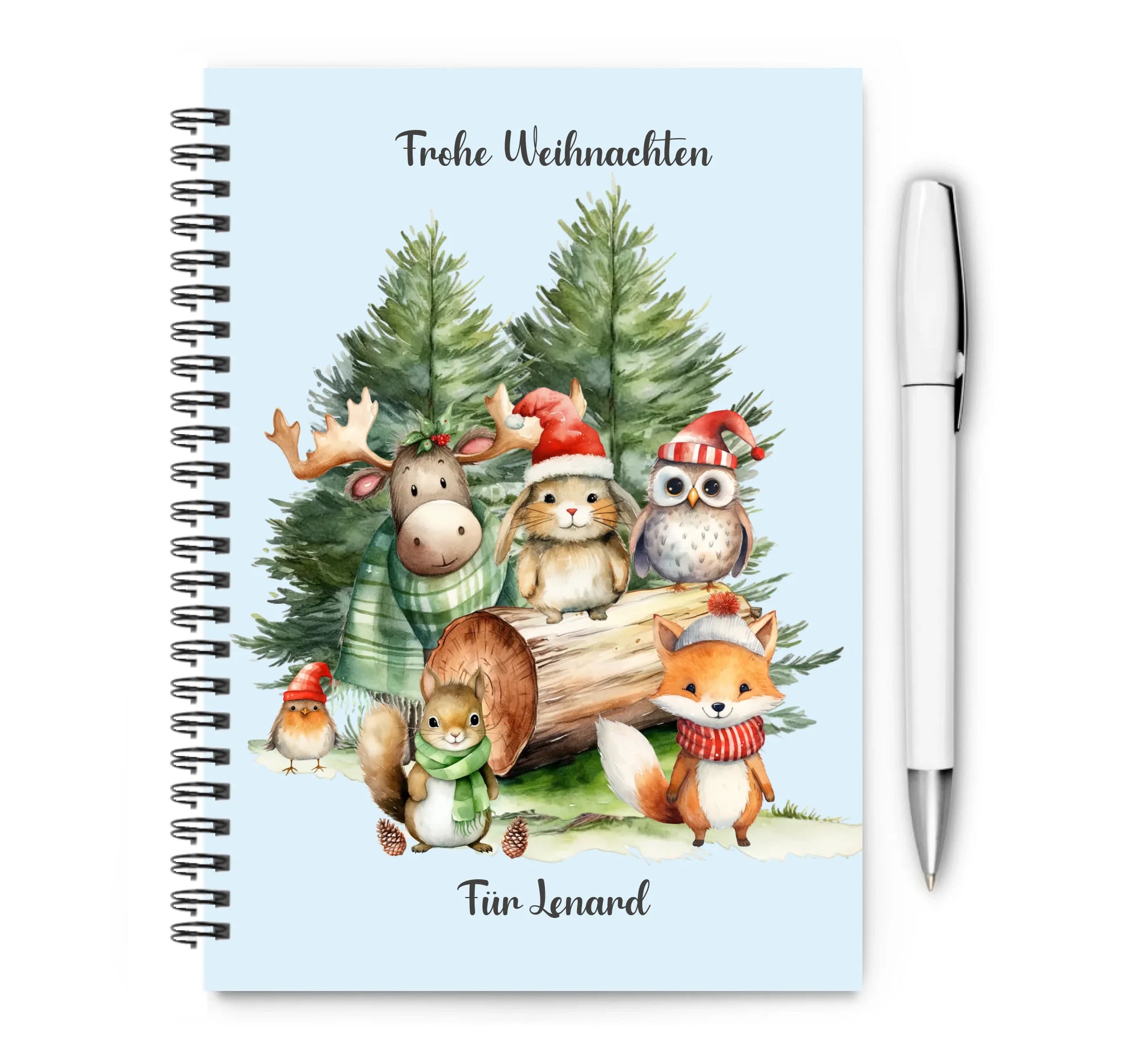 Collegeblock / Notizheft Kinder Weihnachtsgeschenk personalisiert, Hausaufgabenheft Waldtiere Collegeblock liniert default
