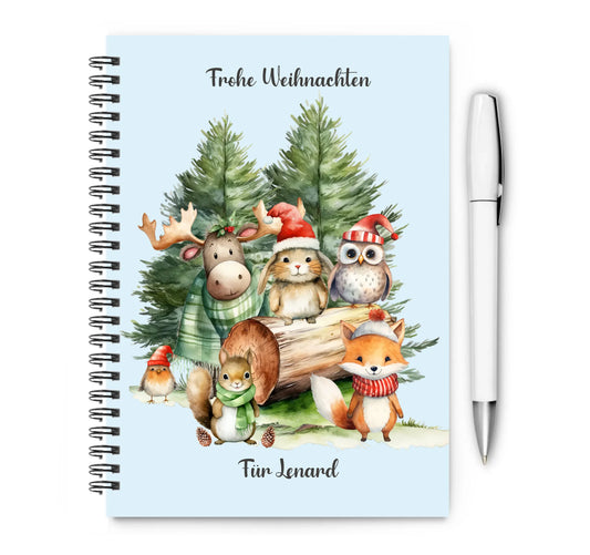 Collegeblock / Notizheft Kinder Weihnachtsgeschenk personalisiert, Hausaufgabenheft Waldtiere Collegeblock liniert default