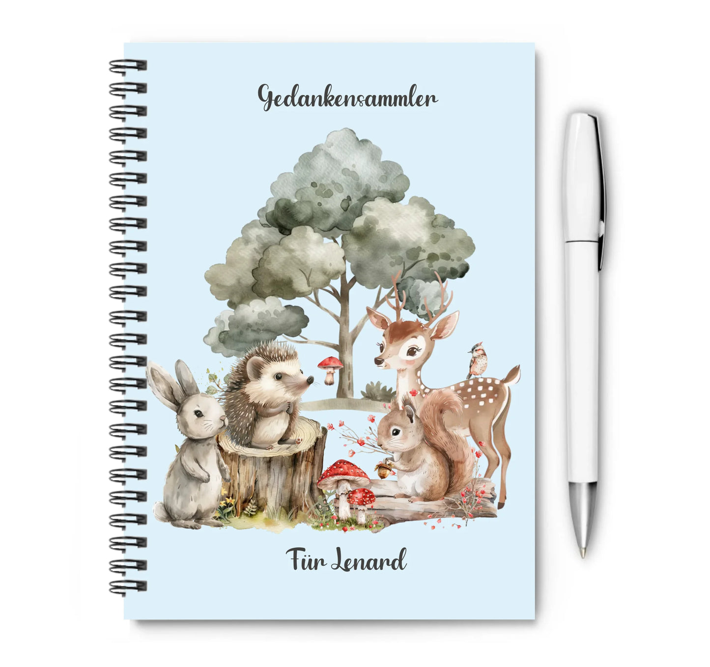 Collegeblock / Notizheft Kinder Weihnachtsgeschenk personalisiert, Hausaufgabenheft Waldtiere Collogeblock kariert lieferbar ab 18.10.2025