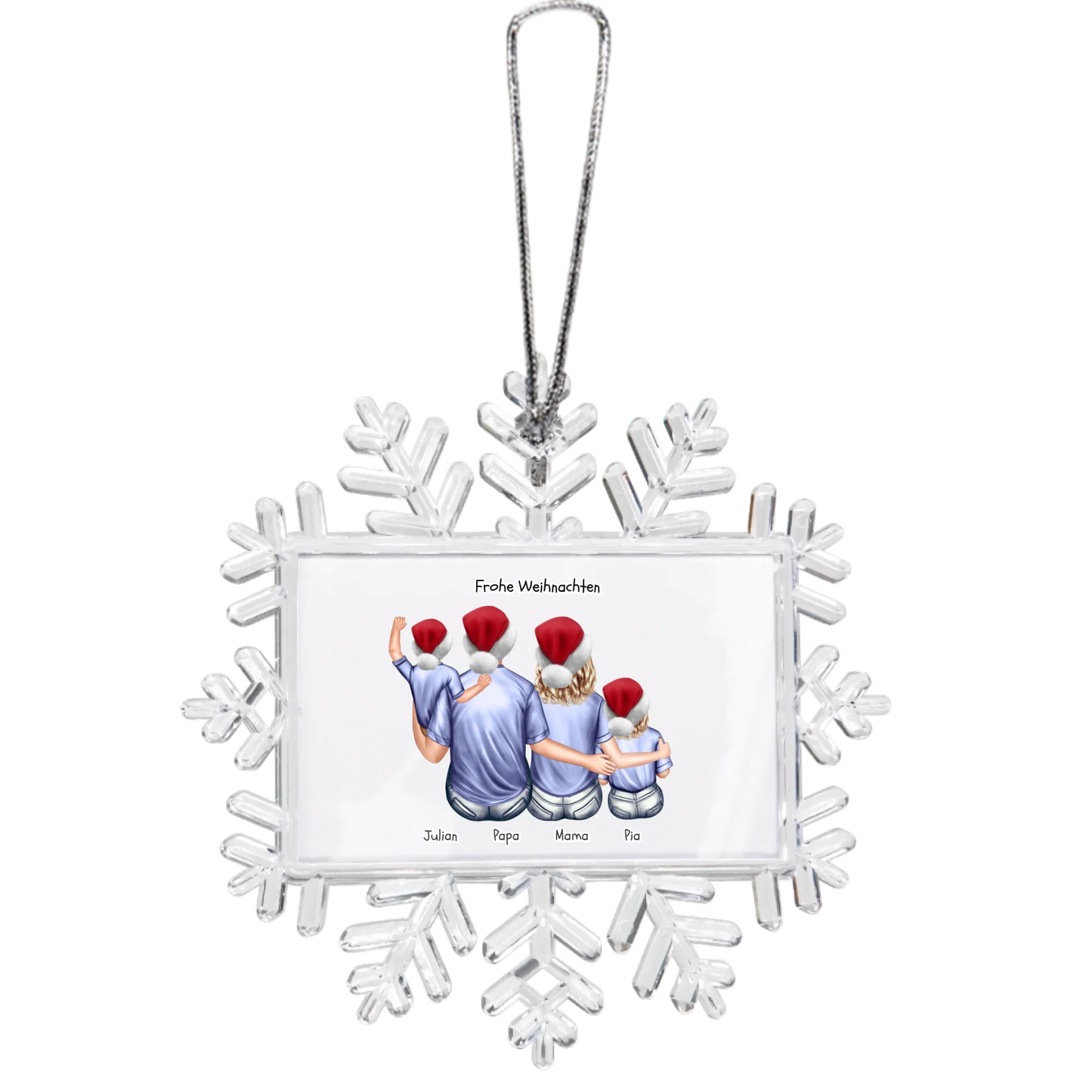 Weihnachtsbaum Schmuck Ornament Schneeflocke Eltern mit Baby + Kind personalisiert. Baumschmuck, Baumanhänger. Geschenkanhänger