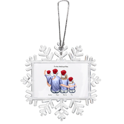 Weihnachtsbaum Schmuck Ornament Schneeflocke Eltern mit Baby + Kind personalisiert. Baumschmuck, Baumanhänger. Geschenkanhänger