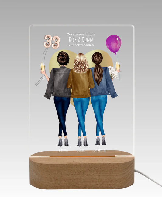 Beste Freundin Geschenk - LED-Deko Licht aus Acrylglas "3 Freundinnen" Geschenkidee