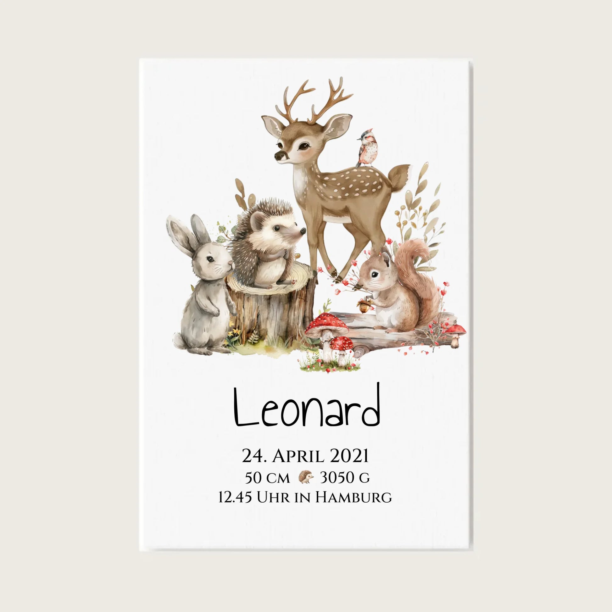 Personalisiertes Kinderposter Geschenk zur Geburt und Taufe | Waldtiere Leinwanddruck Leinwandbild