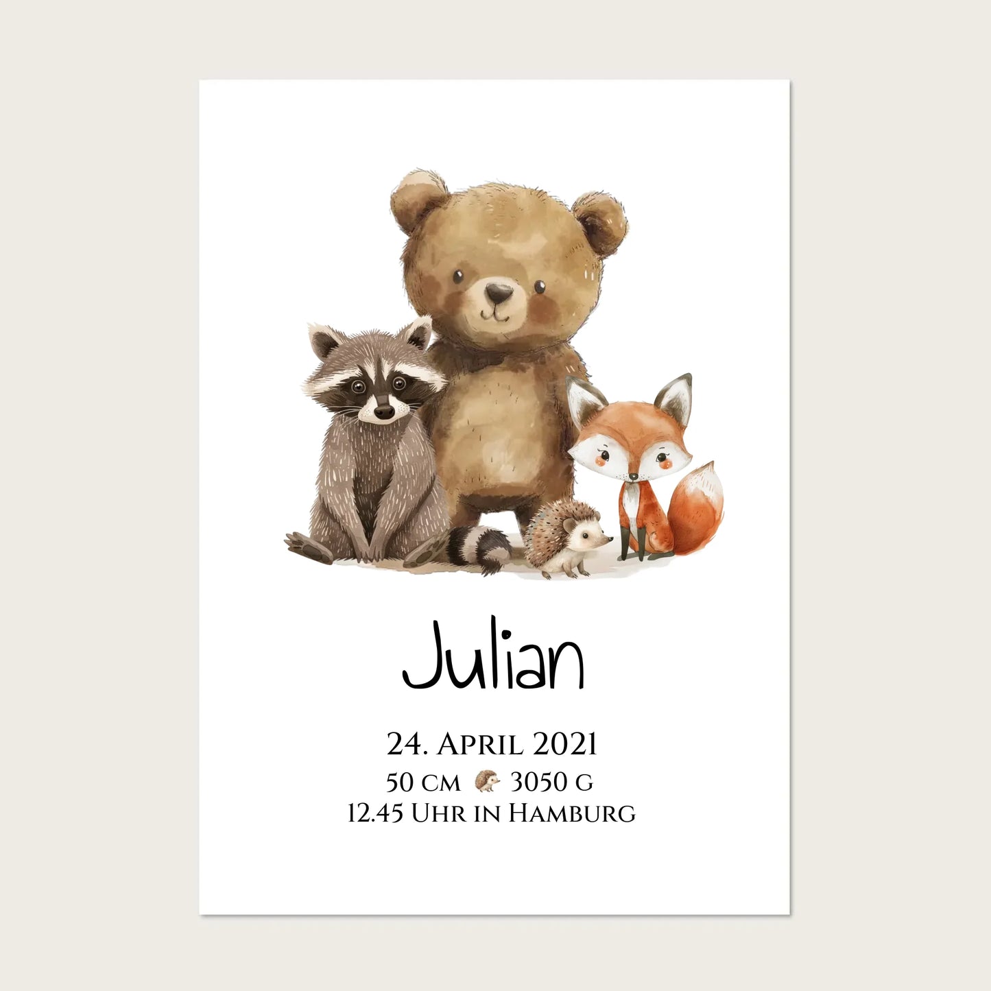 Personalisiertes Kinderposter Geschenk zur Geburt und Taufe - Waldtiere Kinderkissen & Kinderdecke !!! Digitale Datei zum Selberdrucken - kein Poster !!! Digitale Datei zum Selberdrucken - kein Poster A4 A3 A2