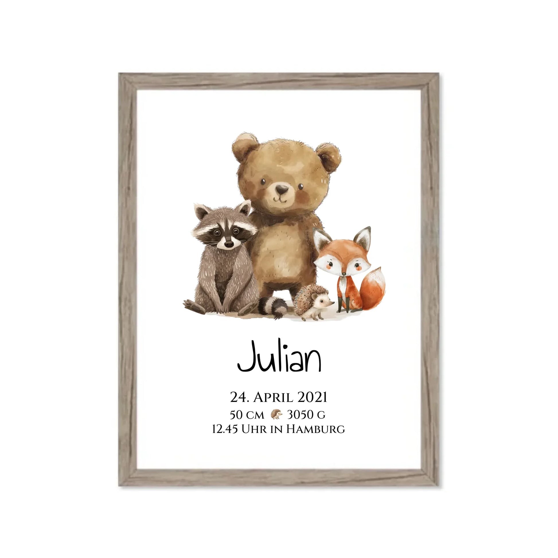 Personalisiertes Kinderposter Geschenk zur Geburt und Taufe - Waldtiere Kinderkissen & Kinderdecke